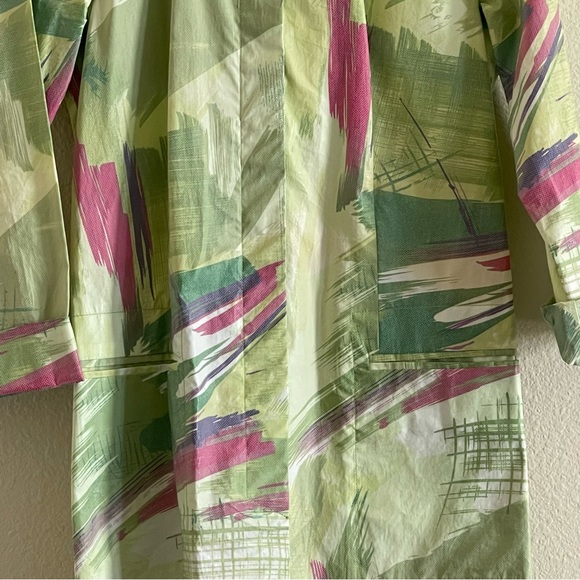 Vintage Melrose green & pink abstract waterproof trench coat - Picture 4 of 15